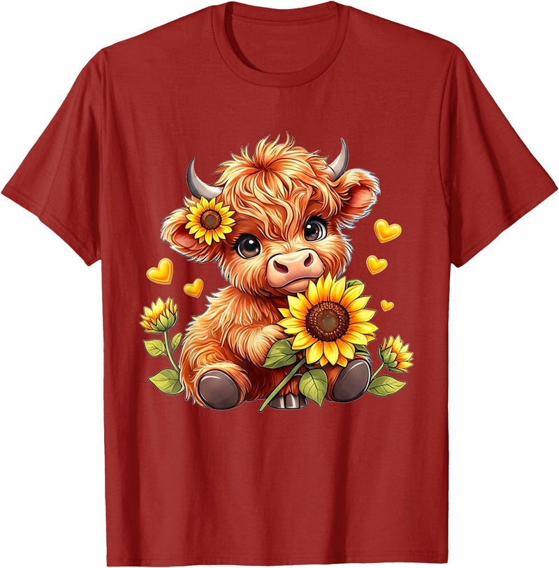 Cute Highland Cow Sunflowers For Girls Cute Highland Cow Sunflowers Girls Women Animal Lovers T-Shirt - Cranberry Red