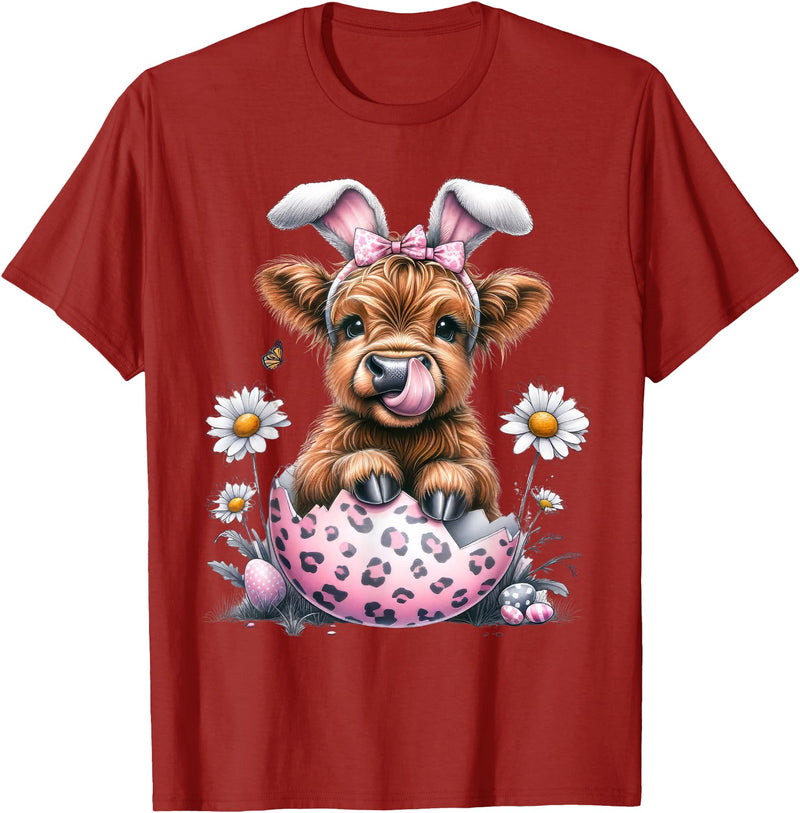 Funny Cow Easter Rabbit Cute Highland Cows Lover Easter Day T-Shirt - Cranberry Red