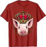 Wowsome! King Pig Wearing Crown - Queen Pig Animal T-Shirt - Cranberry Red