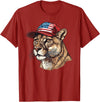 Mountain Lion Cougar Panther Catamount Designs Mountain Lion With USA Hat T-Shirt - Cranberry Red