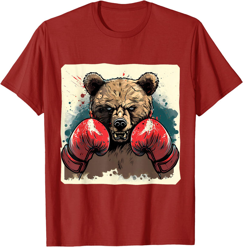 Funny Boxing Animals Boxer Bear With Boxing Gloves Kickboxing Funny Boxing T-Shirt - Cranberry Red