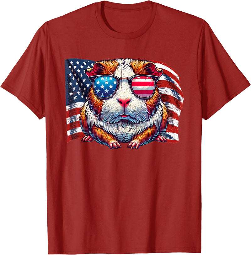 Guinea Pigs American Flag Patriotic Pets Lovers Vintage Guinea Pig Pets Owners Patriotic USA Flag Sunglasses T-Shirt - Cranberry Red