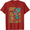 FolkFlight Design Co Bird Hummingbird Floral Folk-Art Colorful T-Shirt - Cranberry Red