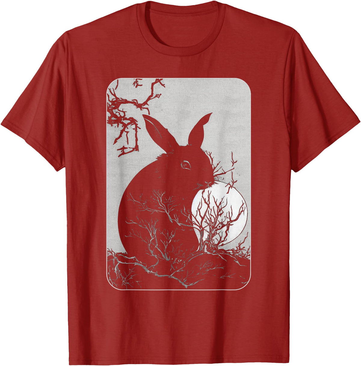 Rabbit Lover, Rabbit and Moon Small T-Shirt in Cranberry Red