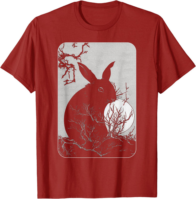 Rabbit Lover, Rabbit and Moon Small T-Shirt in Cranberry Red