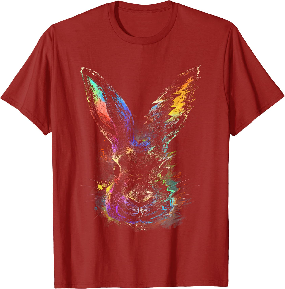 Rabbit Animal Art Colourful Artwork R T-Shirt in Cranberry Red