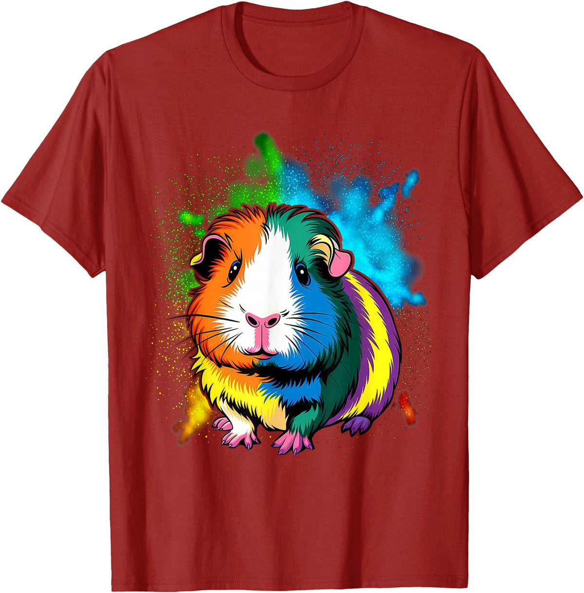 Guinea Pig Lover Gift Co. Cute Guinea Pig Rainbow Design for Guinea Pig Lovers T-Shirt - Cranberry Red