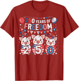 250th Patriotic 250 Years of Freedom 250th America Funny Pigs Patriotic 250 Years of Freedom T-Shirt - Cranberry Red