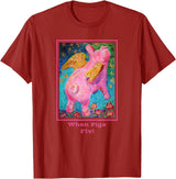 Animal Art T Shirts When Pigs Fly Art T Shirt T-Shirt - Cranberry Red