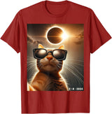 eclipse solar shirt 2024 eclipse funny cat shirt cat taking a selfie with solar 2024 eclipse wearing Glasses T-Shirt