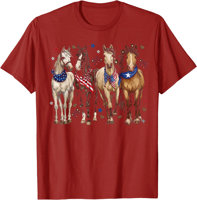 Patriotic Horse Squad 4th of July Equestrian Women Girls T-Shirt - Cranberry Red