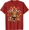 Fall Highland Cow Bow ThanksGiving Ades.shirt Fall Highland Cow Pumpkin Bow Thanksgiving Fall Girl Women T-Shirt - Cranberry