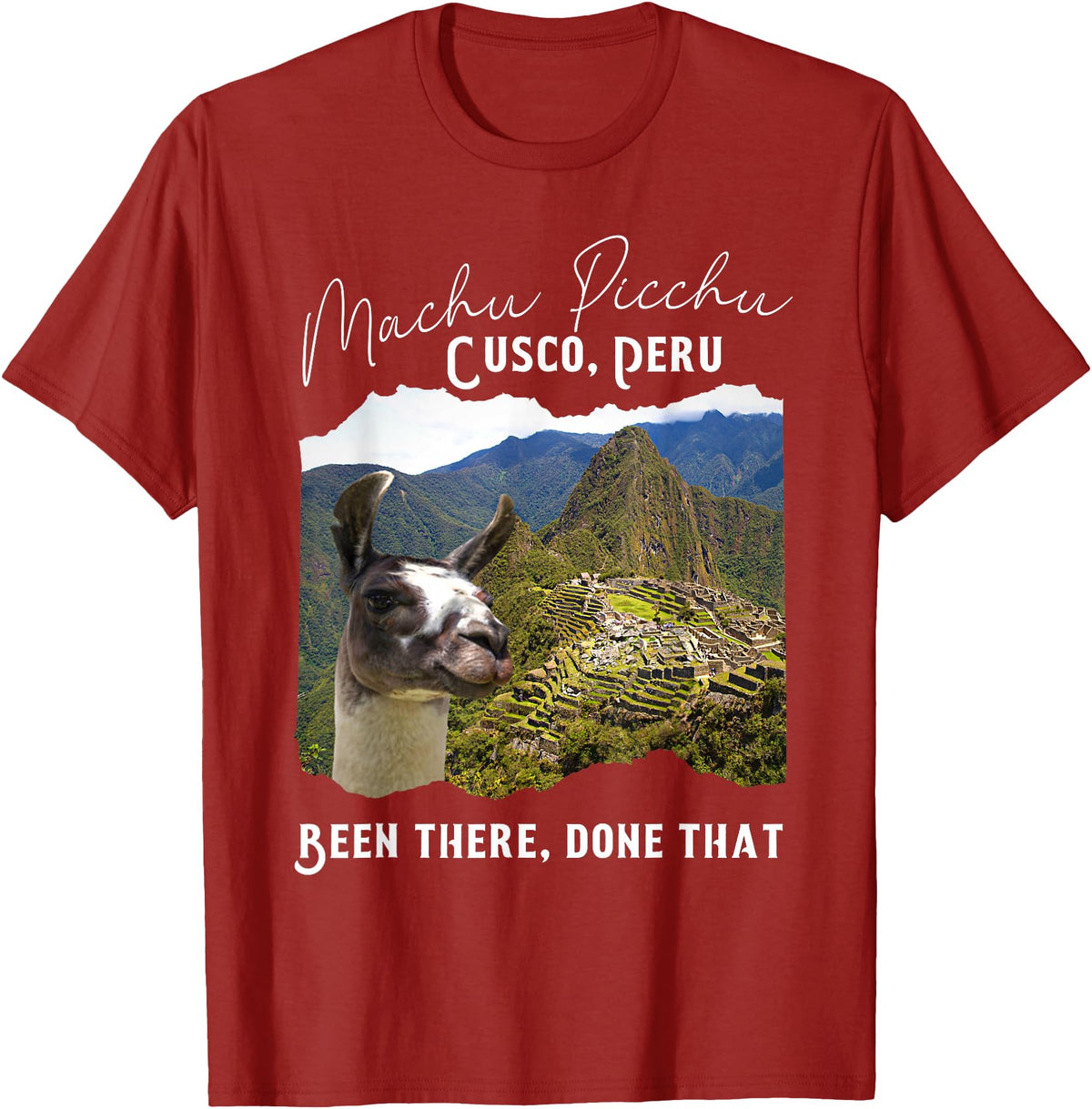 Machu Picchu Souvenir Llama Machu Picchu T-Shirt - Cranberry Red
