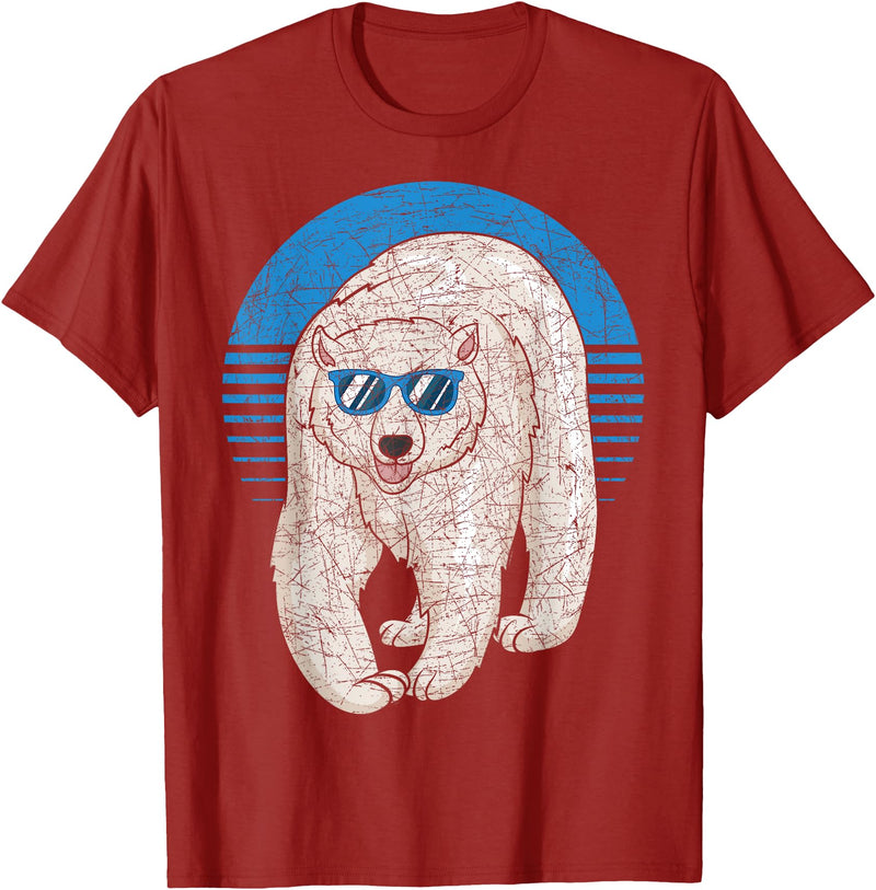 Arctic Animal Polar Bear Gifts Arctic Animal Lover Cool Sunglasses Retro Polar Bear T-Shirt - Cranberry Red