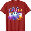 Colorful Cute Ghost Bunny Ears Spooky Easter Rabbit Lover T-Shirt in Cranberry Red