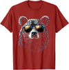 Forest Illustration Bear Art Nature Bear Wearing Sunglasses Wildlife Artwork Graphic Bear T-Shirt - Cranberry Red