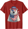 Retro Merica Polar Bear USA July Fourth Polar Bear 4th of July US American Flag Patriotic T-Shirt - Cranberry Red