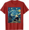 Bear Designs. Cute Panda Bear Van Gogh Style Starry Night Graphic T-Shirt - Cranberry Red