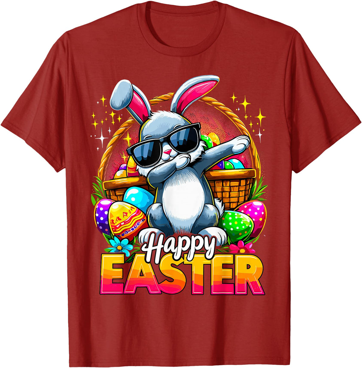 Dabbing Bunny Easter Day Rabbit Happy Easter T-Shirt in Cranberry Red