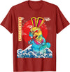 BunnyZilla Vintage Funny Cute Rabbit Art Japanese Sunset T-Shirt in Cranberry Red