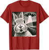 Funny Rabbit Bunny Selfie UFOs T-Shirt in Cranberry Red