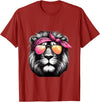 Fashionable Animals Wearing Pink Bandanas Lion Wearing a Pink Bandana Headband and Sunglasses T-Shirt - Cranberry Red