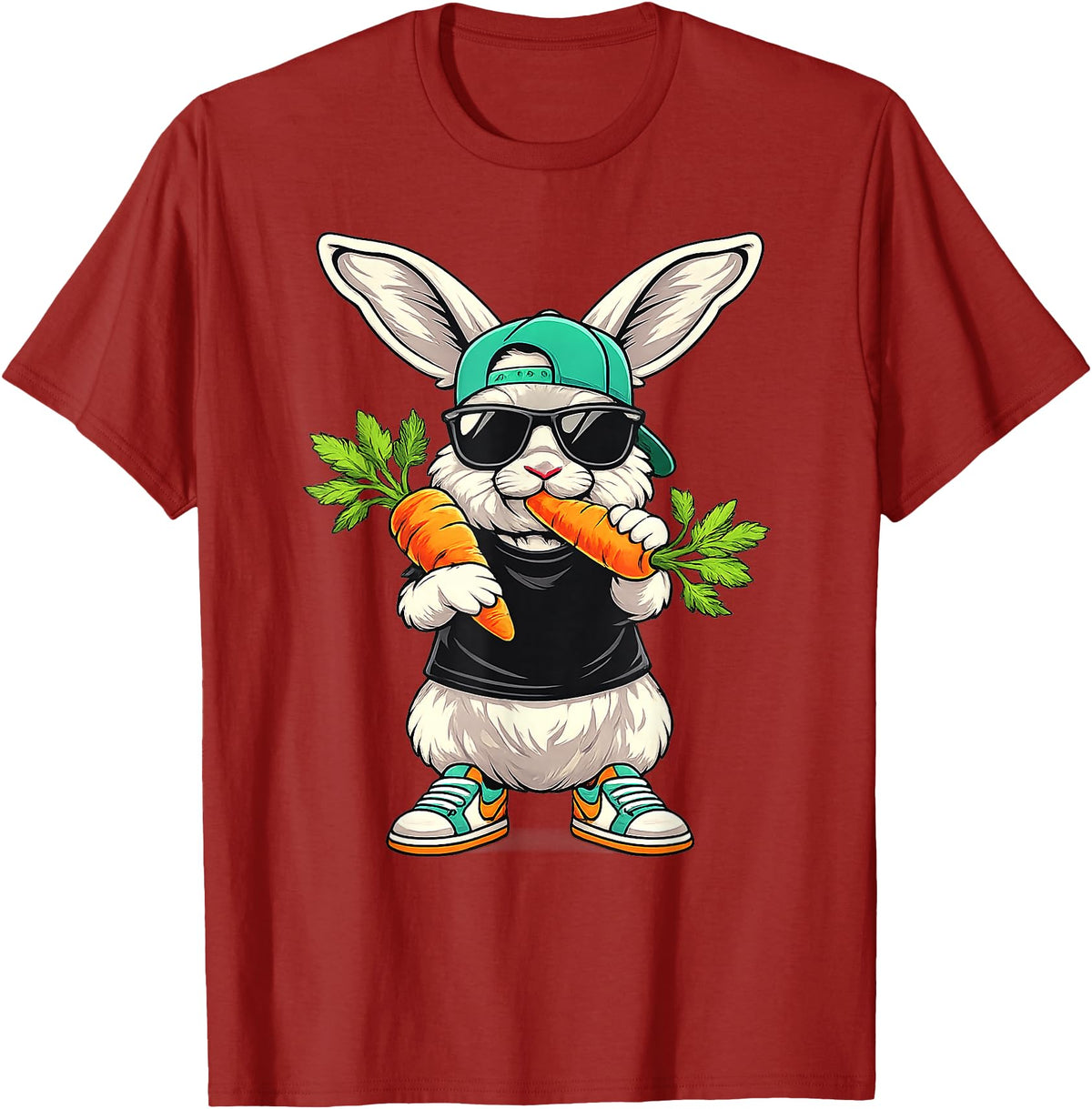 Funny Easter Bunny with Carrot Rabbit Easter Boys Kids Men T-Shirt in Cranberry Red