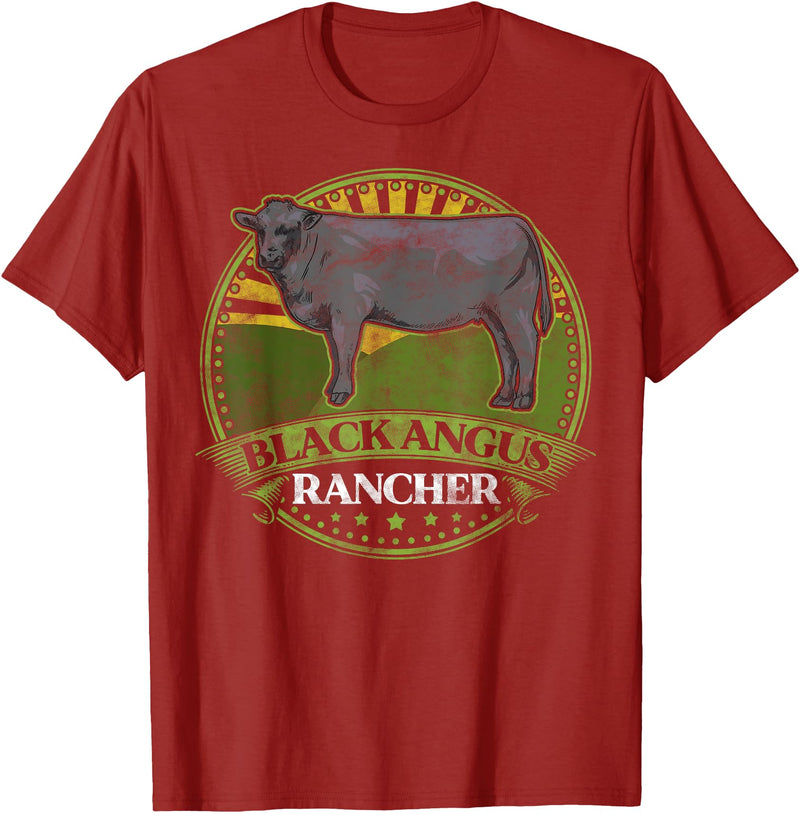 Black Angus Rancher Co. Black Angus Rancher Cow Meat Steak Cattle Bull Farmer Fun T-Shirt - Cranberry Red