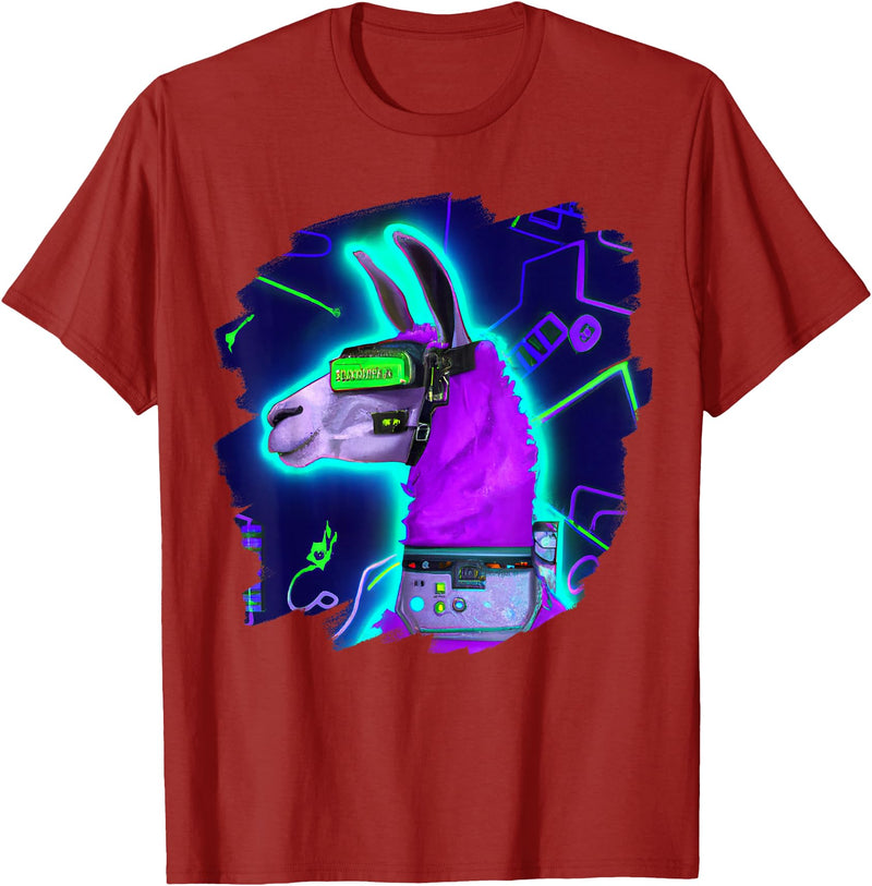 Llama Robot Cyborg Life Apparel Llama Cyborg Robot Llama Cool Artistic Retro Alpacas T-Shirt - Cranberry Red