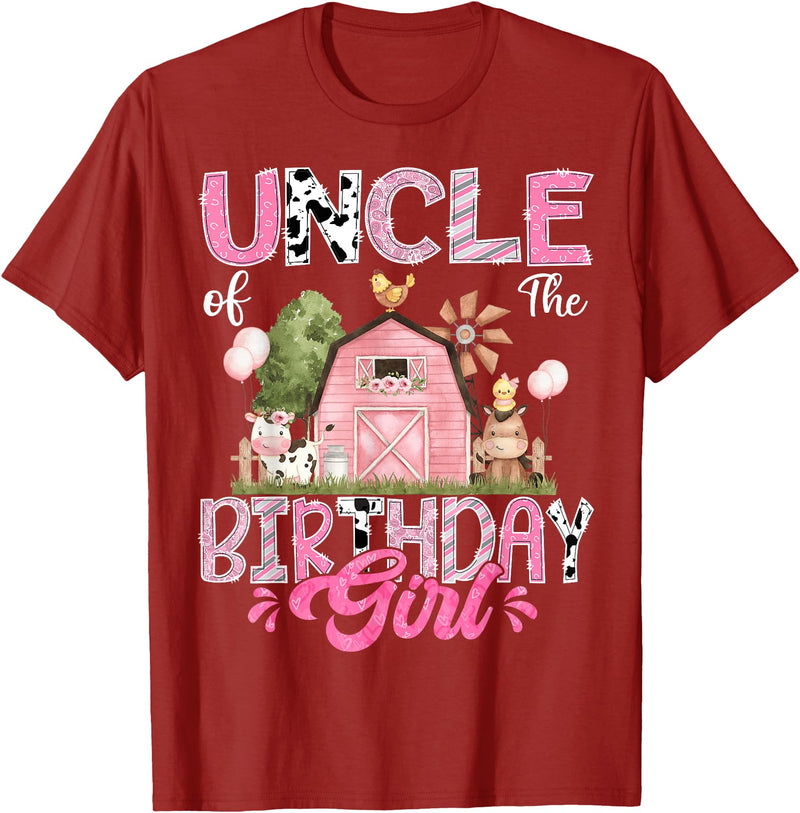 Famer Pink Cow Birthday Matching Tees Uncle Of The Birthday Girl 1St Birthday Pink Cow Farm T-Shirt - Cranberry Red