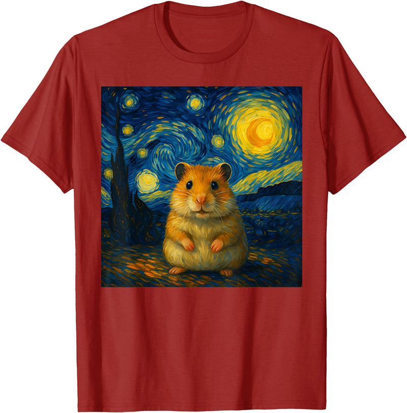Hamster Starry Night Van Gogh Art for Men Women Kids T-Shirt - Cranberry Red