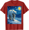 Polar Bear Van Gogh's Starry Night Wildlife Art Van Gogh's Starry Night Polar Bear Ice Bear Animal Lovers T-Shirt - Cranberry Red