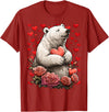 Romantic Animals Valentine’s Day Presents Cute Polar Bear with Red Roses Hearts Valentine’s Day Animal T-Shirt - Cranberry Red