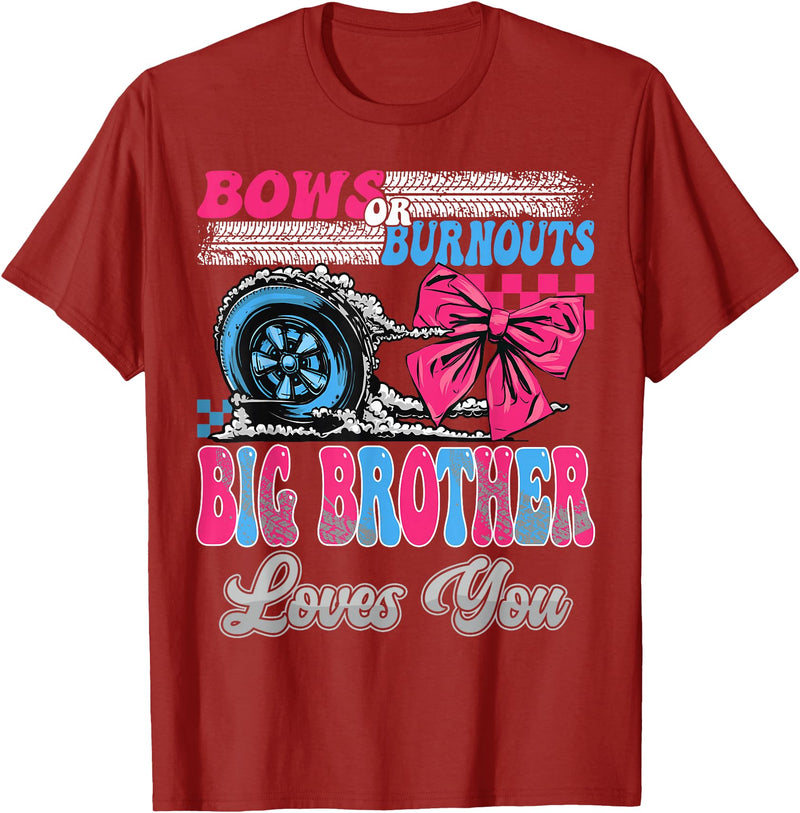Gender Reveal Family Matching Burnouts or Bows Big Brother Loves You Gender Reveal Party T-Shirt - Cranberry Red