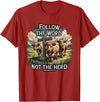 Highland Cow Bible Verse Western Farm Faith Follow the Word Not the Herd Christian Highland Cow Farm T-Shirt - Cranberry Red
