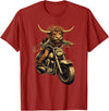 Scottish Highland Cow motorcycle Lovers gift Scottish Highland Cow Cattle Hairy Cow Rides motorcycle men T-Shirt - Cranberry