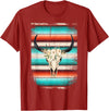 Funny Serape Cow BOHO designs Funny Serape Cow BOHO print Flower Rustic Turquoise T-Shirt - Cranberry Red