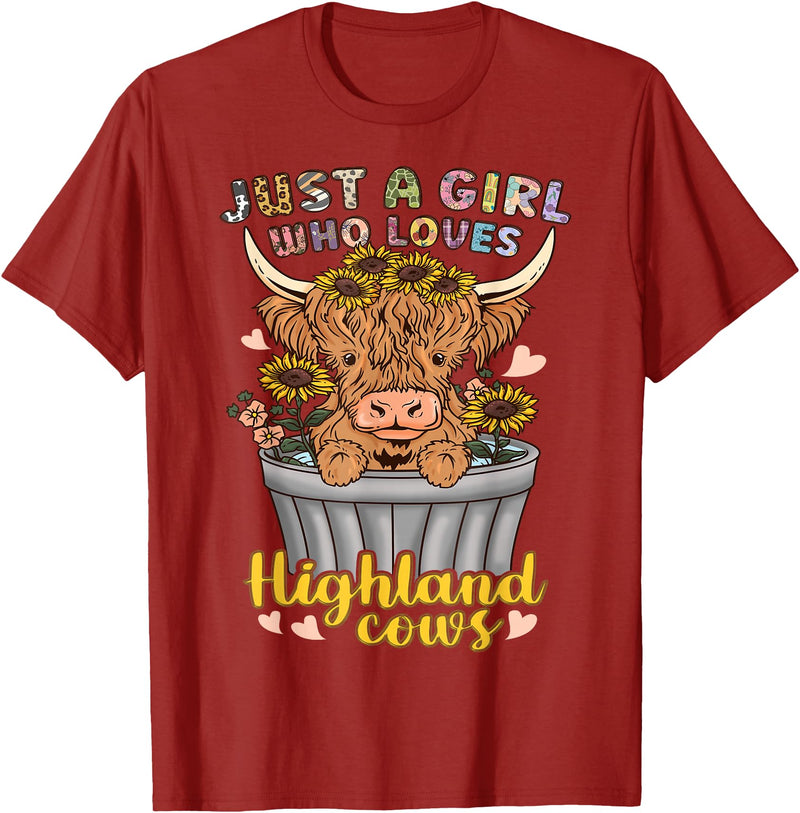 Highland Cow Lover Co. Highland Cow Scottish Just a Girl Who Loves Highland Cows T-Shirt - Cranberry Red
