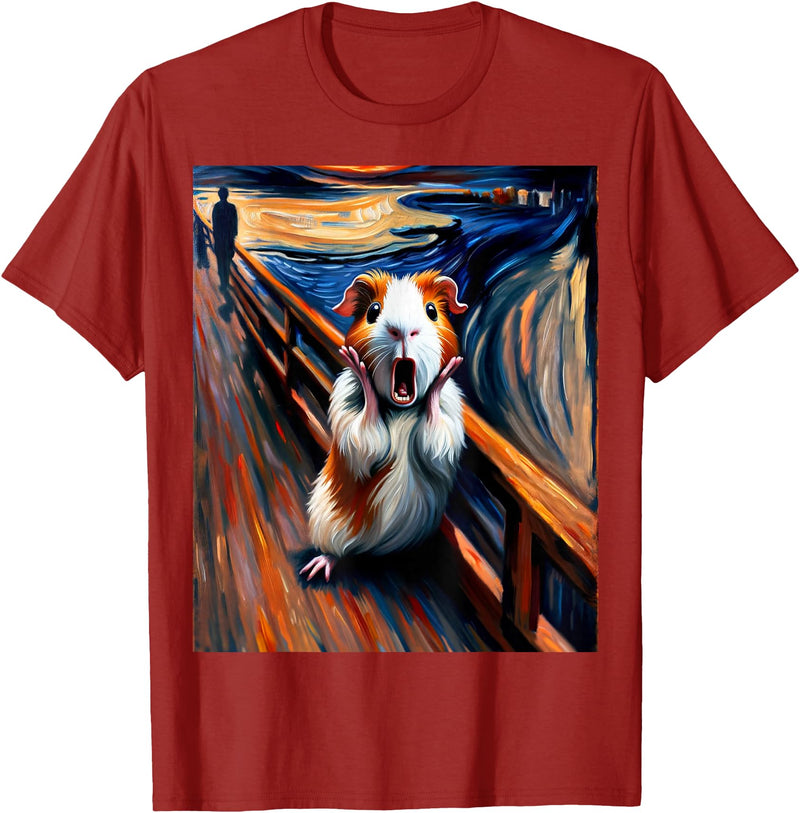Artsy Guinea Pig Art Funny Animal Painting Humor Expressionist Scream Parody Funny Painting Art Guinea Pig T-Shirt - Cranberry Red
