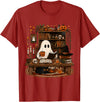 Retro Ghost Reading Funny Halloween Spooky Book Lover T-Shirt - Cranberry Red