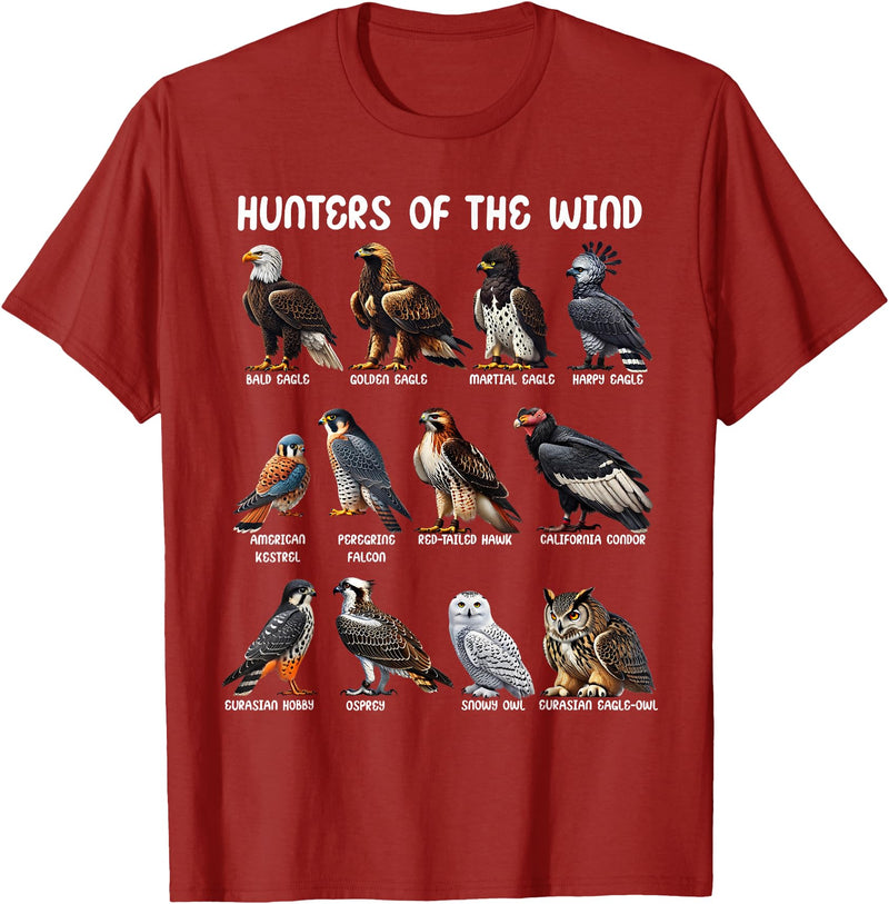 Bird Lover Hunters of the Wind Birds of Prey Falcon Owl Birding Raptors T-Shirt - Cranberry Red