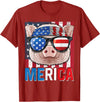4th of July Animals Pig Merica 4th of July American Flag USA Farmer Swine Piggy T-Shirt - Cranberry Red