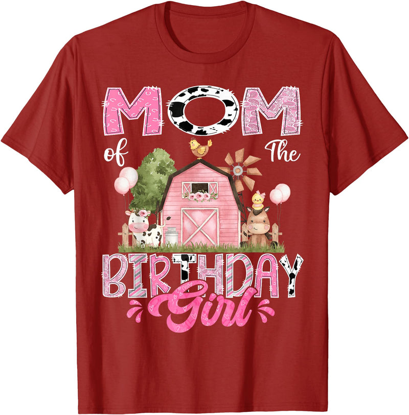 Famer Pink Cow Birthday Matching Tees Mom Of The Birthday Girl 1St Birthday Pink Cow Farm T-Shirt - Cranberry Red