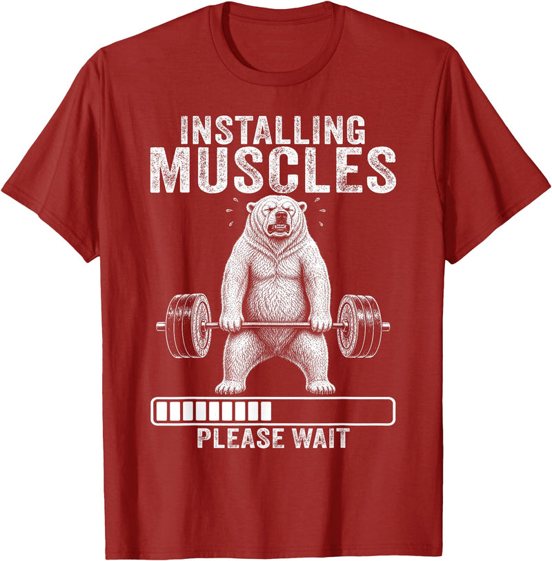Funny Polar Bear Fitness Deadlift Workout Installing Muscles Please Wait Polar Bear Gym T-Shirt - Cranberry Red