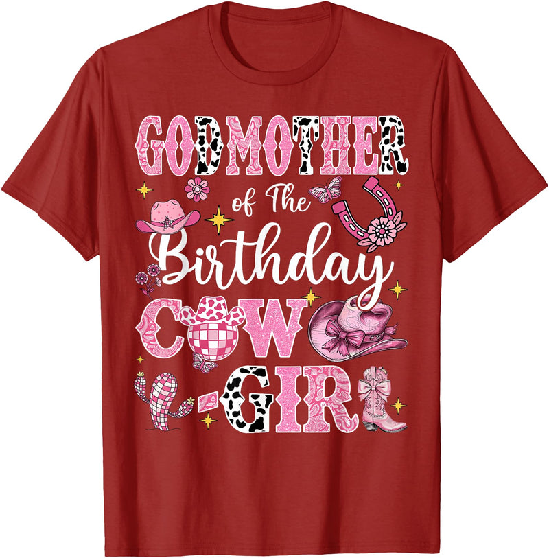 CowGirl Birthday Family Matching GodMother Of The Birthday Cow-Girl Rodeo GodMother Bday T-Shirt - Cranberry Red