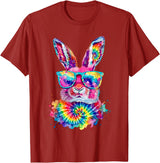 Bunny Face with Tie Dye Glasses Happy Easter Day Men Boy Kid T-Shirt in Cranberry Red