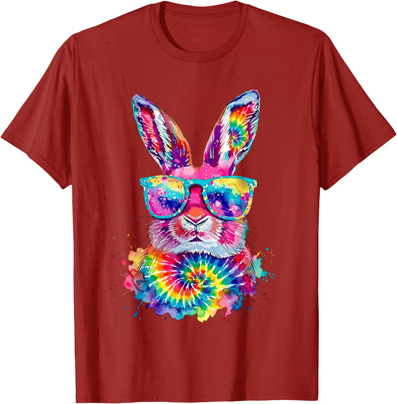 Bunny Face with Tie Dye Glasses Happy Easter Day Men Boy Kid T-Shirt in Cranberry Red