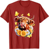 Highland Cow Sunflower Daisies Butterflies Western Animal T-Shirt - Cranberry Red