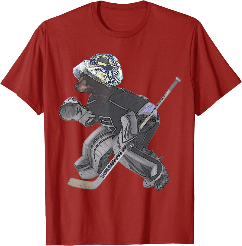 Behrbones Bear Hockey Goalie T-Shirt - Cranberry Red