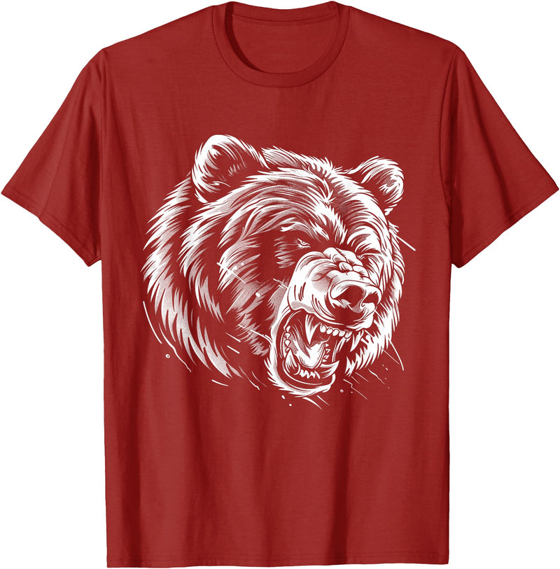 Angry Grizzly Bear T-Shirt - Cranberry Red